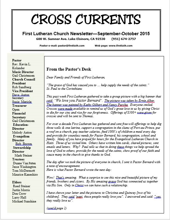 September - October 2015 Crosscurrents Newsletter
